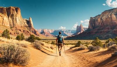 Illustration of an adventurer exploring Utah's landscapes Illustration of an adventurer exploring Utah's landscapes
